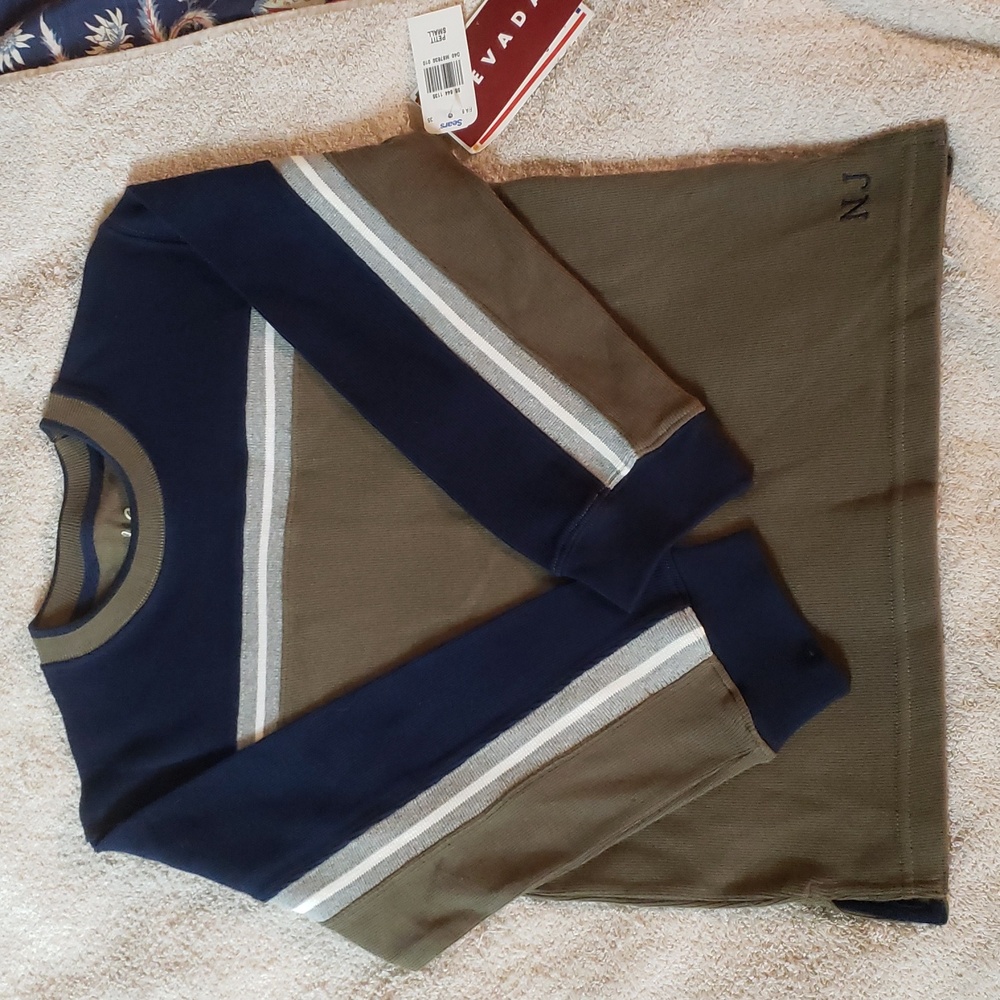 Kids Long Sleeve Navy and Olive Tee